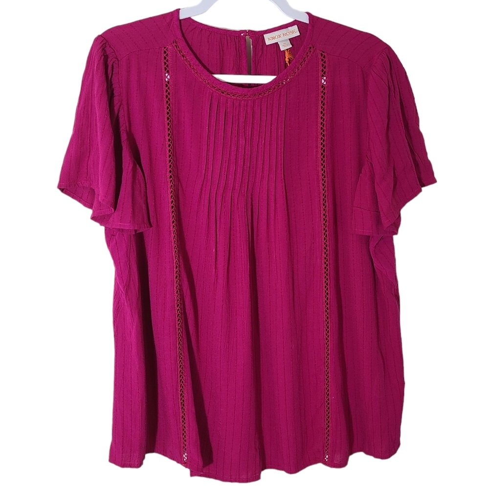 Knox Rose barbie pink rayon boho flutter sleeve blouse top size Medium NWOT